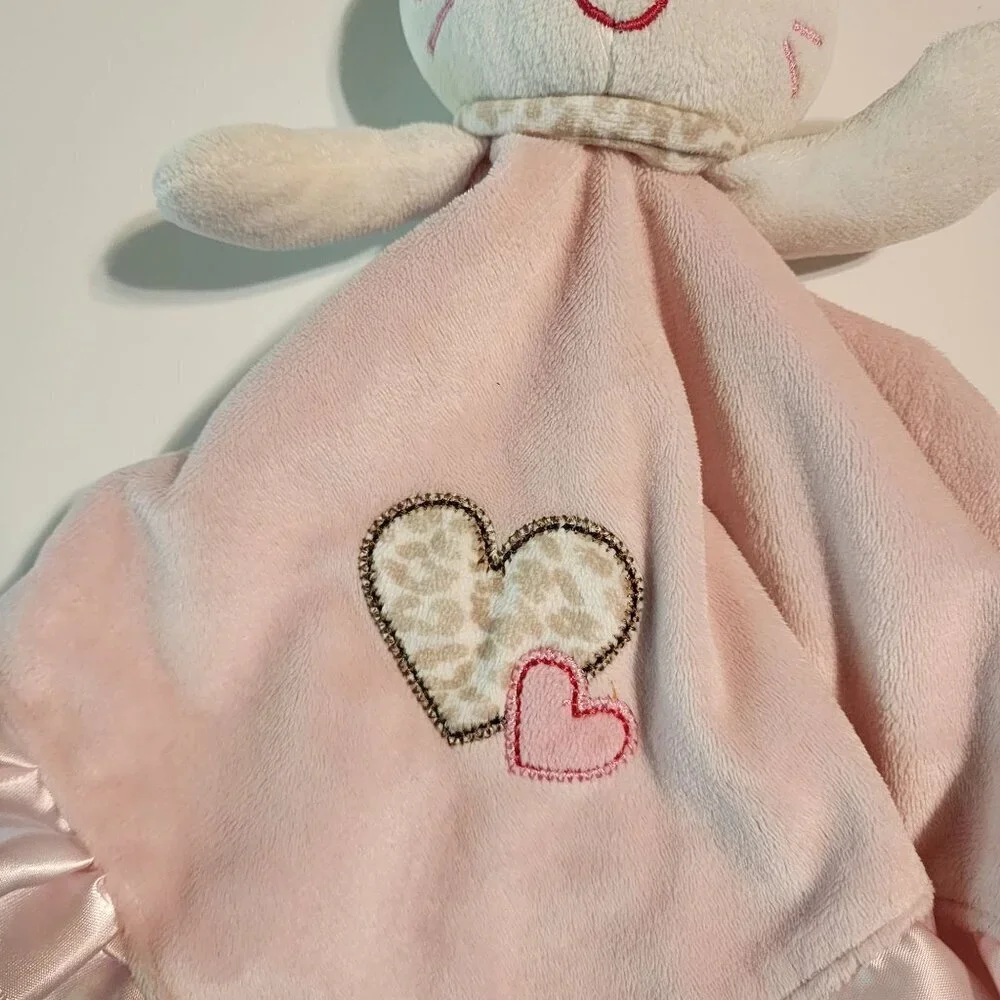 Carter's pink kitty cat plush lovey security blanket satin trim hearts rattle